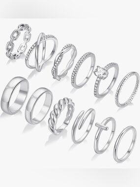 Sterling Silver-Tone Women's Ring Set - 12 Pack